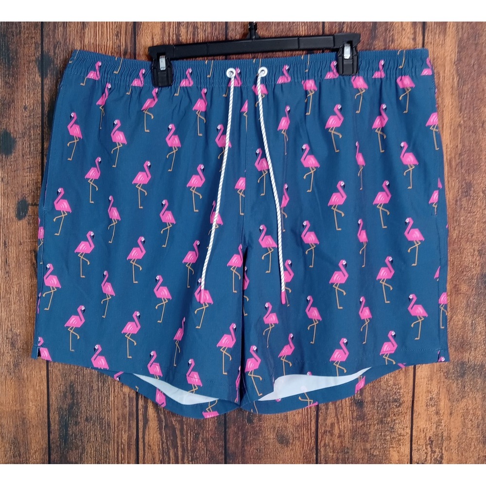 Bonobos Mens Flamingo Print Swim Trunks Teal Blue XXL 7 Inch Inseam